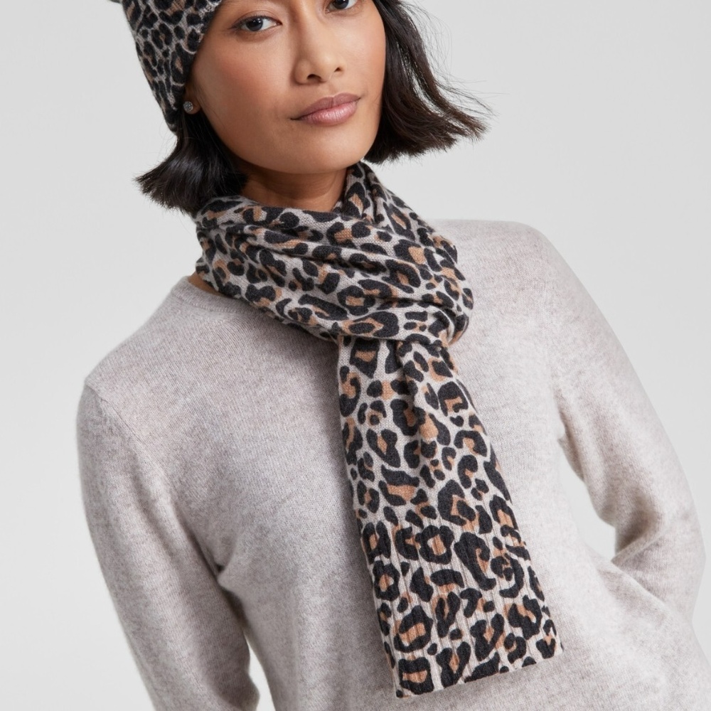 Charter Club Cashmere Leopard Muffler Scarf Women's One Size Black Combo NWT